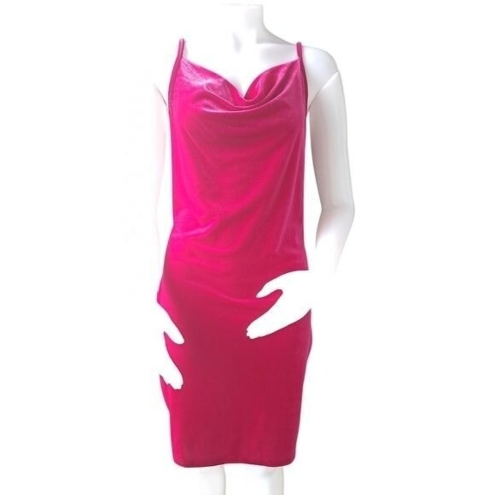 Soly Hux Women's Midi Dress Hot Pink Velvet Size XL Plus Spaghetti Strap